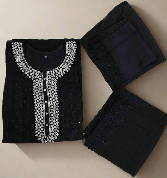 Black chickankari 3 pc kurti