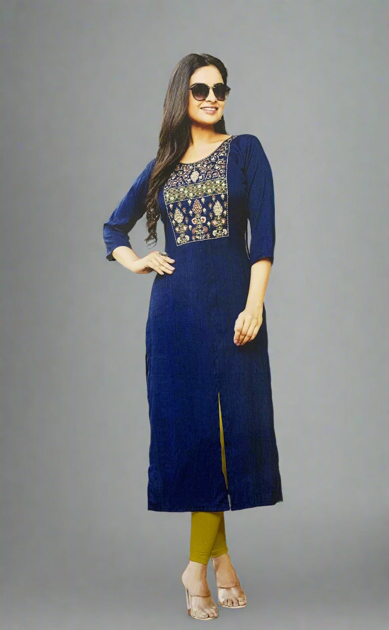 Royal Blue A line straight cut kurti