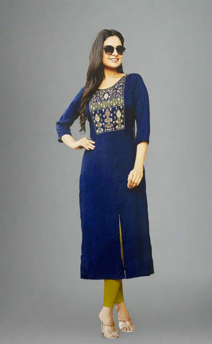 Royal Blue A line straight cut kurti
