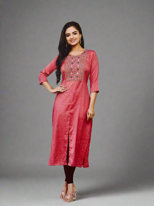 Peach A line straight cut kurti