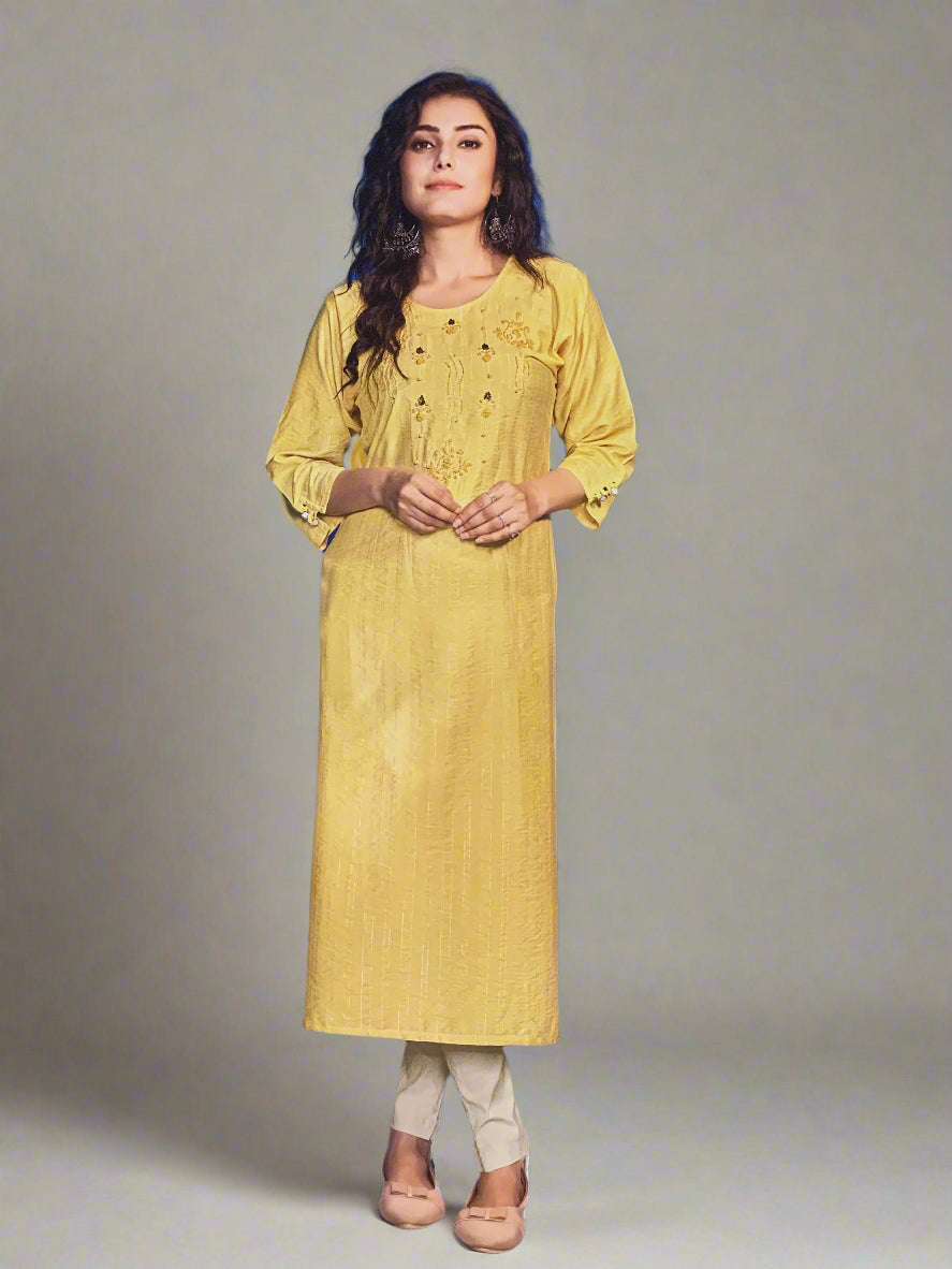 Yellow Silk blend Kurti