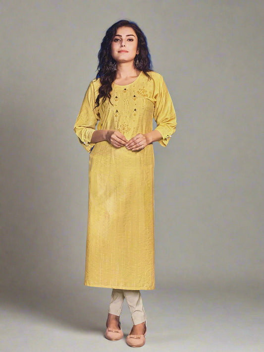 Yellow Silk blend Kurti