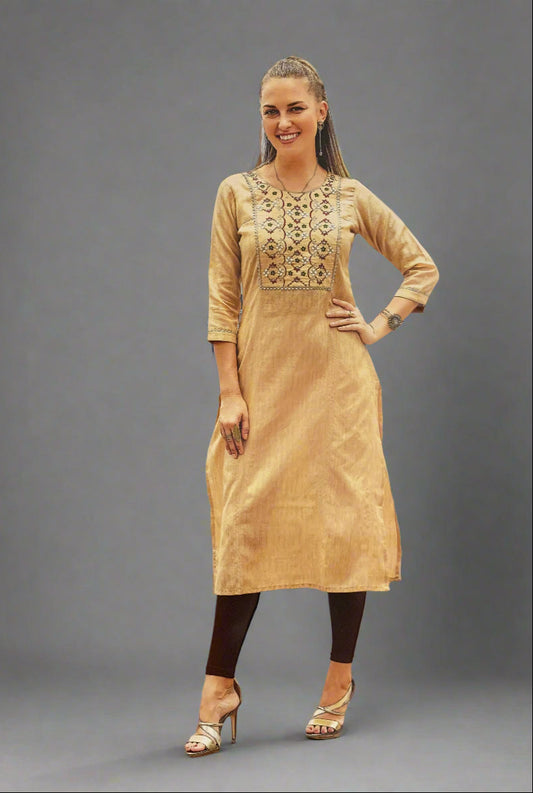 Beige straight-cut kurta