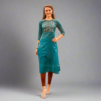 Green straight cut kurti