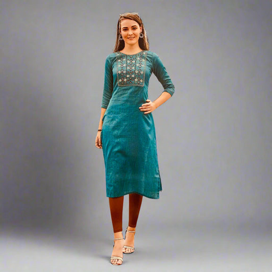 Green straight cut kurti