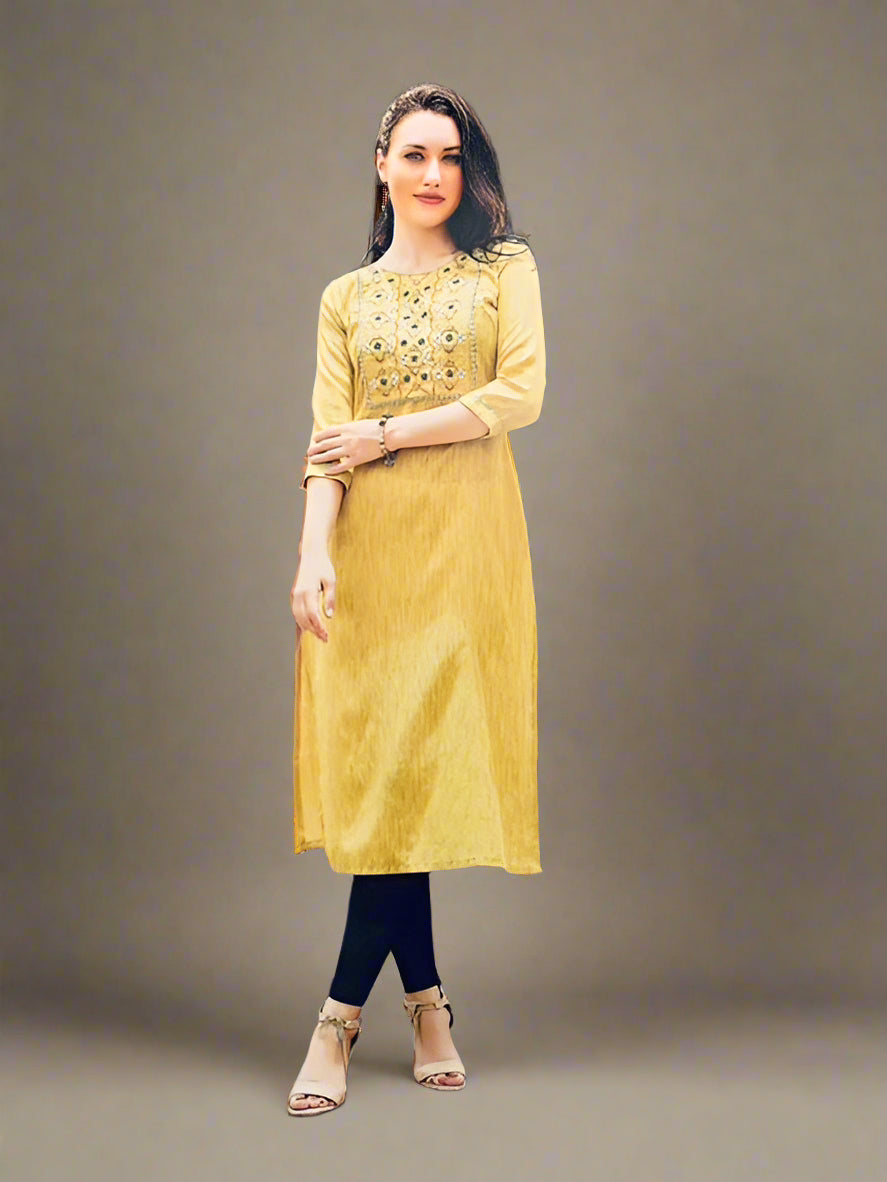 Yellow Straight cut kurti