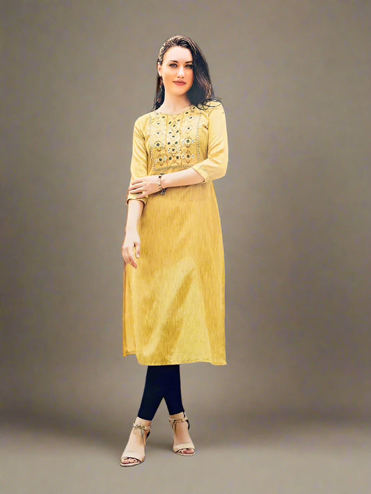 Yellow Straight cut kurti