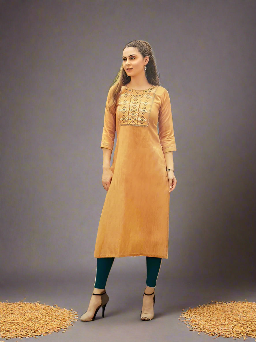 Orange straight cut kurta